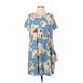 les soeurs Casual Dress - DropWaist: Blue Floral Motif Dresses - Women's Size Small