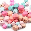 Perles d'espacement en bois à facettes géométriques cube octogonal bijoux de bricolage jouets de