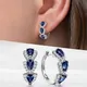 Huretailers-Boucles d'oreilles créoles en zircon cubique bleu carillon pour femmes bijoux de luxe