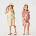 Robe d'été pour bébés filles de 0 à 4 ans couleur unie mignonne et douce petites manches