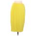 Express Casual Pencil Skirt Calf Length: Yellow Solid Bottoms - Women's Size Medium