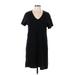 Universal Thread Casual Dress - Shift V Neck Short sleeves: Black Print Dresses - Women's Size Large