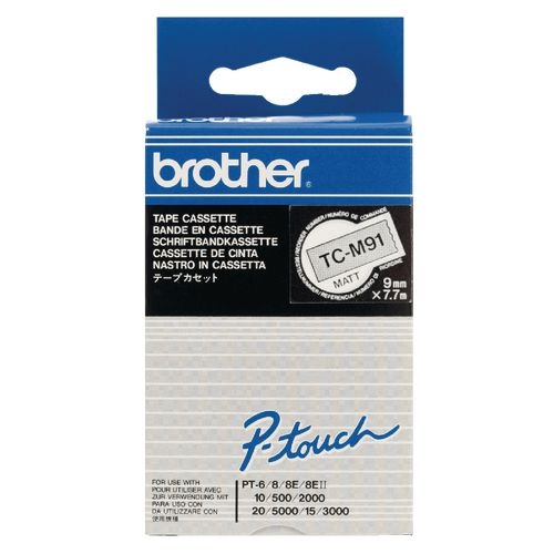 Brother TC-M91 Authentic Schriftband Selbstklebend Schwarzer Druck auf Transparent 9 mm x 7.7m Image