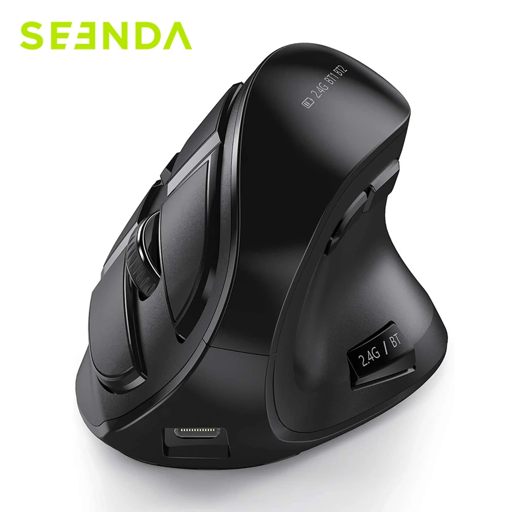 Seenda Vertikale ergonomische kabellose Maus, wiederaufladbar, Bluetooth 5.0 3.0, 2,4 G, USB-Mäuse für Computer, Laptop, PC, Mac, iPad, Büro Image