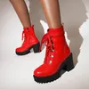 Lace Up Sexy frauen Boot Winter Mode Plattform Stiefel Punk High Heels Schwarz Weiß Rot Stiefeletten Herbst Gummi schuhe Frauen