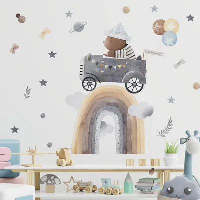 Cartoon Reise Bär Regenbogen Wanda uf kleber für Kinderzimmer Kinder Schlafzimmer Wand dekoration Raum dekoration DIY Wanda uf kleber Aufkleber PVC Wandbilder Image