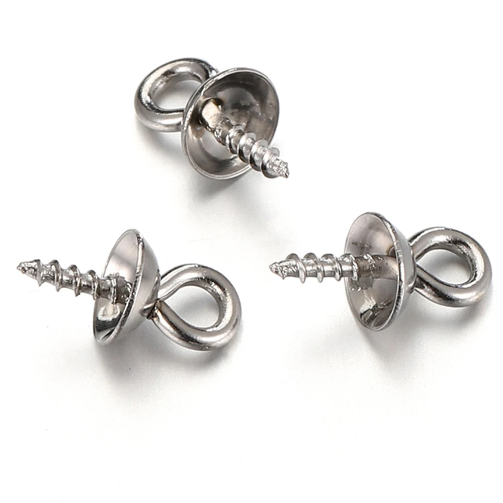 50 Stück Edelstahl-Schraubösen-Stifte, Bügel oben, gebohrte Perlen, Endkappen für Anhänger, Charms, Verbinder, Schmuckherstellung, DIY Image