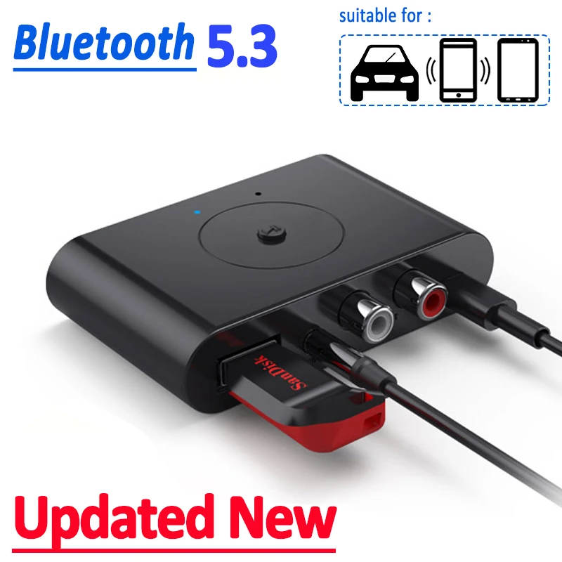 BT5.3 Bluetooth Empfänger Sender TX RX U Disk RCA 3,5mm AUX Jack Stereo Musik Wireless Audio Adapter Für Car Kit lautsprecher TV Image