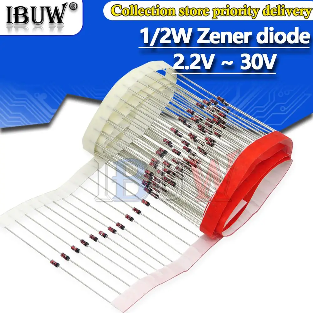 100PCS 1/2W Zener diode 0,5W 2,2V ~ 30V BZX55C2V2 BZX55C2V4 BZX55C2V7 BZX55C3V0 BZX55C3V3 BZX55C3V6 BZX55C3V9 BZX55C4V3 Image