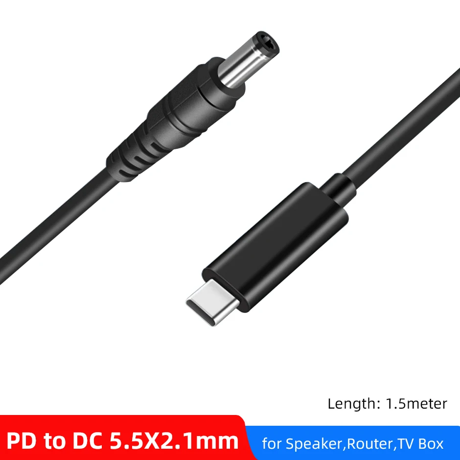 Cavo di alimentazione da USB tipo C PD a DC 5.5x2.1mm 9V 12V 15V 65W adattatore per cavo USB C per striscia LED TV BOX Router Wireless per fotocamera