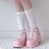 Neue süße Herz Schnalle Keile Mary Janes Frauen rosa T-Riemen klobige Plattform Lolita Schuhe Frau Punk Gothic Cosplay Schuhe 43