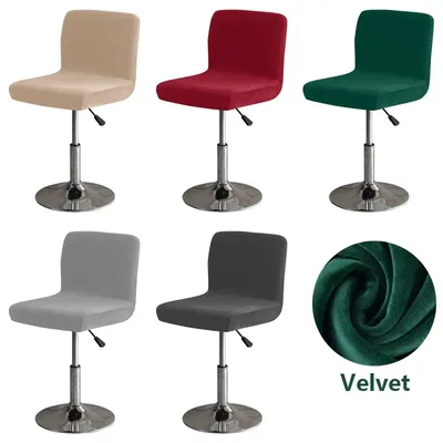 Dicker Samt-Barhocker-Stuhlbezug, einfarbig, Plüsch, drehbare Stuhlhussen, Spandex, Stretch, Image