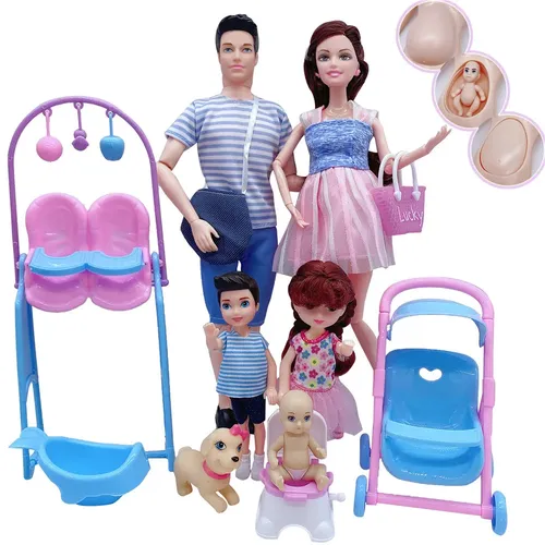 Niedliche Puppenhaus Kinderwagen Bett Stuhl Zubehör für Barbie 11.5 ''schwangere Puppen mit Baby