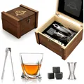 Whisky Stones Gift Set-bicchiere e pietre da whisky-Granite Chilling Rocks-confezione regalo in