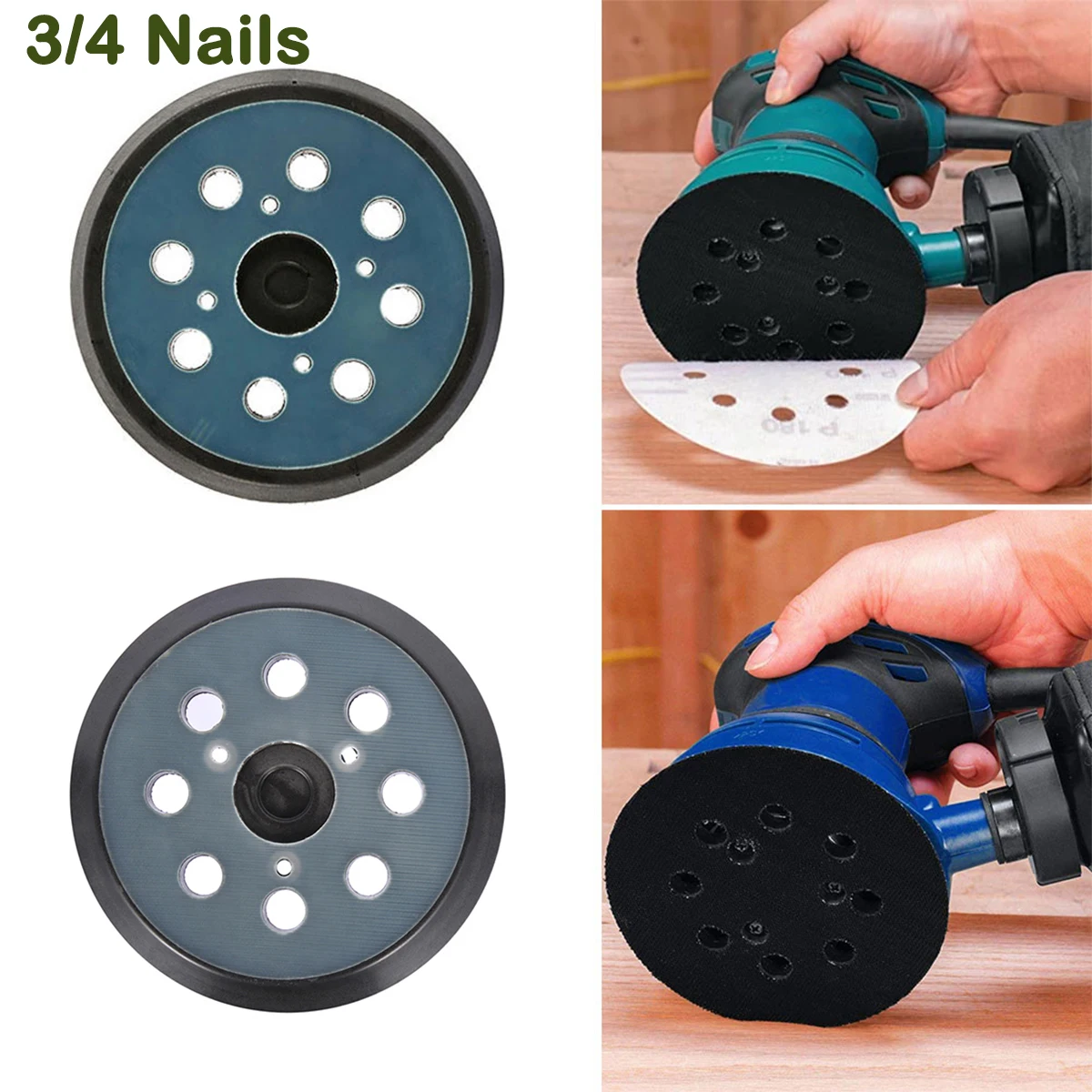 Tampone per levigatrice da 125 mm da 5 pollici 8 fori 3/4 chiodi Supporto per disco abrasivo Tampone per levigatrice ad anello per gancio per levigatrice orbitale elettrica Lucidatura