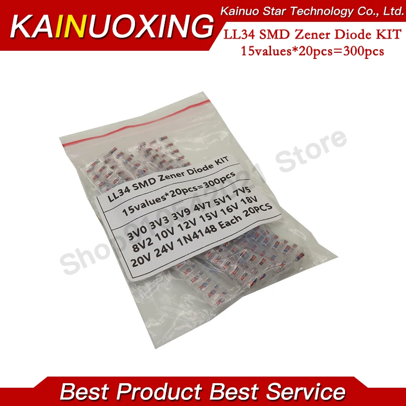300 Stück = 15 Werte x 20 Stück ZMM5V1 3V 3V3 3V9 4V7 5V1 7V5 8V2 10V 12V 15V 16V 18V 20V 24V 1N4148 LL34 1/2W Zener SMD Diode LL34 KIT Image