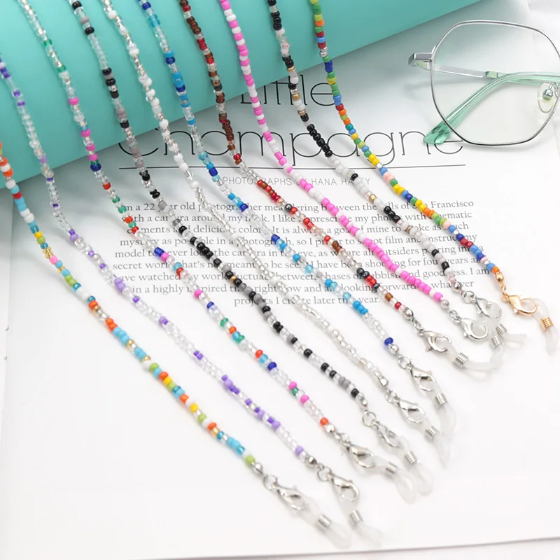 Farbige Maske Riemen Perlen Brille Ketten Frauen Gesichts maske Lanyard Anti-Rutsch-Halskette für Brille Sonnenbrille Geschenk zubehör Image