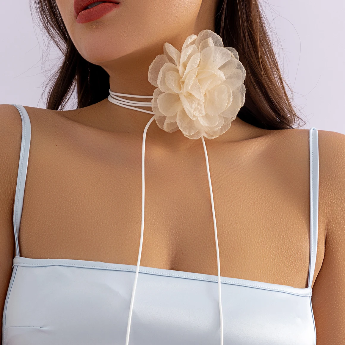 IngeSight.Z Elegante große Rose Blume Spitze Halsband Halskette für Frauen Dinner Party Seil Wachs Faden Halskette Y2K Schmuck