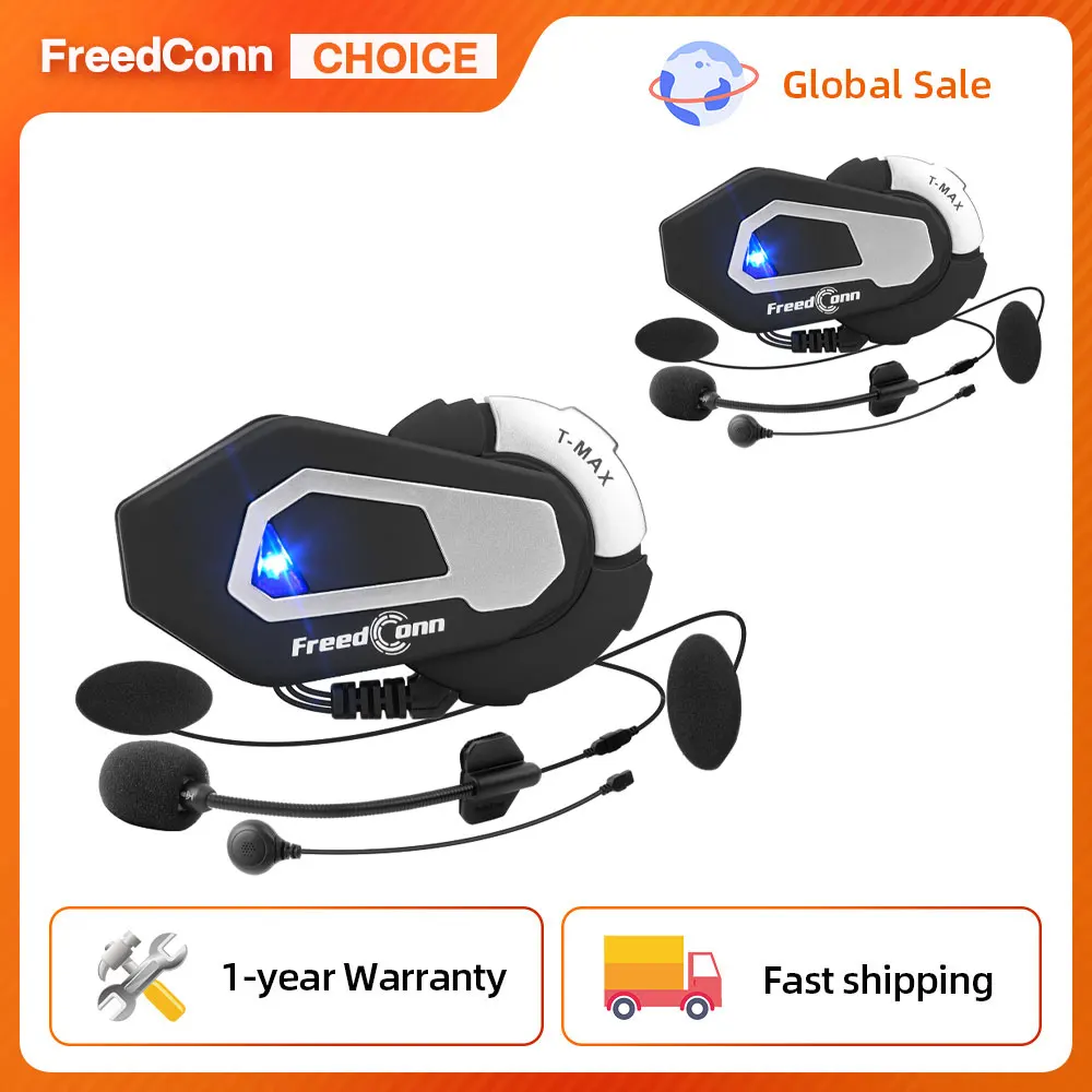 FreedConn T MAX Motorrad-Gegensprechanlage, Bluetooth-Helm-Headsets, BT 5.0, wasserdicht, FM 6-Fahrer, Musik, Kommunikation, Gegensprechanlage Image