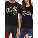 KÖNIG KÖNIGIN Crown Print Paar T Shirt Liebhaber Kurzarm O Neck Lose T-shirt Mode Frau Mann T Shirt