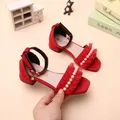 Sandali per ragazze scarpe estive perle carine scarpe romane rosa nero perline Open-toe bambini moda
