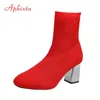 Aphixta 2022 Neue Mode Stiefeletten Frauen Schuhe Elastischen Socke Boot Chunky High Heels Stretch Sexy Booties Spitz Plus 41 43
