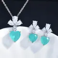 925 Sterling Silber blau Turmalin Halskette & Ohrringe Sets Silber Herz Schmuck Sets für Frauen