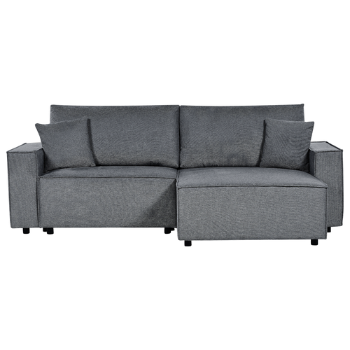 Ecksofa Dunkelgrau Stoffbezug L-förmig 3-Sitzer Schlafsofa Linksseitig mit Stauraum Chaiselongue Modern Wohnzimmer Ausstattung Wohnecke Sitzecke