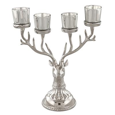 Costway Reindeer Candle Holder Christmas Ornament for 4 Candles Aluminum Decoration-Silver
