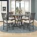 Retro-Style 5-Piece Round Dining Set with Special-shaped Table Legs and Storage Shelf - Distressed Finish Antique