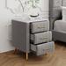 Upholstered Wooden Nightstand with 3 Drawers and Metal Legs&Handles