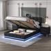 3-Pieces Bedroom Sets, Queen Size Upholstered Platform Bed with LED Lights, Hydraulic Storage System and Two Nightstands