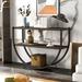 Console Table, Rustic Industrial Design Demilune Shape Textured Metal Distressed Wood Console Table