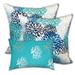 Set Of Three 18" X 18" Blue And White Blown Seam Coastal Throw Indoor Outdoor Pillow - 6' x 7'