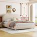 Full Size Teddy Fleece Upholstered Platform Bed, Curved-Shape Design Bed Frame, Soft Backrest & Comfortable Sleep, Beige