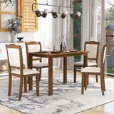 American Simple Style 5-Piece Wood Dining Table Set with Upholstered Chairs - Walnut Finish, Rubber Wood Legs, MDF Tabletop