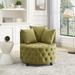 Velvet Upholstered Swivel Chair Button Tufted Barrel Chair Accent Chair Lounge Chair with Movable Wheels and 3 Pillows