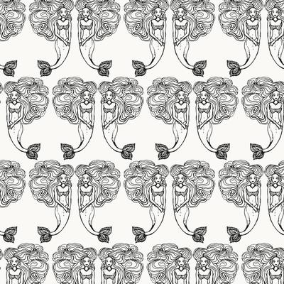 Tempaper Block Print Mermaids Peel and Stick Wallpaper