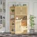 Wood Bookshelf with Rattan Accent Display Cabinet Corner Console Table