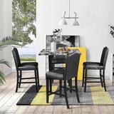 4 People Square Dining Table Set-35" Faux Marble Top Dining Table with 4 PU Leather Upholstered Dining Chairs