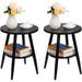 2 Tire Round Side Table, Wooden Hollow Design End Table Nightstand 15.75"D x 15.75"W x 20"H