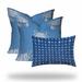 Set Of Three 20" X 20" Blue And White Crab Blown Seam Coastal Throw Indoor Outdoor Pillow - 6' x 7'