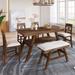 Versatile 6-Piece Counter Height Dining Set with Storage Shelf, Bench, and Chairs, Rustic Walnut Finish, Beige Cushions