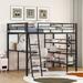 Full Size Loft Metal Bed with 3 Layers of Shelves and Desk, Stylish Metal Frame Bed with Whiteboard