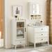 Bathroom Storage Cabinet Floor Standing Cabinet Modern Glass Door Cupboard with Adjustable Shelves and Drawer Console Table