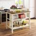 Rustic Solid Wood 3-Piece Kitchen Island Set with Seating, Walnut Tabletop & Cream White Frame, Butcher Block Dining