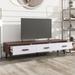 Modern TV Stand Media Console with 3 Drawers and Solid Wood Legs for Living Room, Brown White