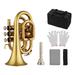 Bb Flat Mini Pocket Trumpet - Brass Wind Instrument with Mouthpiece Gloves Cleaning Cloth and Carrying Case