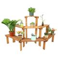 BULYAXIA 3-Tier Meranti Wood Plant Stand with Teak Oil Finish - Indoor/Outdoor Wooden Planter Furniture with Multiple Shelves - Flower Pot Display Rack for Patio and Home - 5.75 Feet Wide