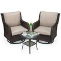 3 Piece Outdoor Wicker Patio Bistro Set 360 Degree Swivel Rocking Chair Patio Chair Patio Furniture With Premium Seat Cushion Space Saving Patio Furniture For Patio Garden